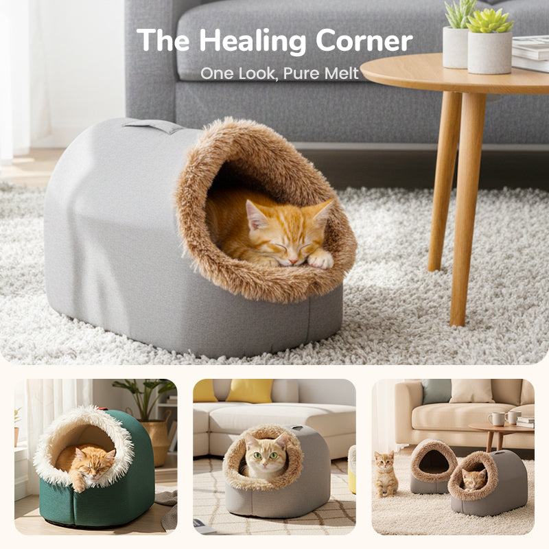 🎁50%OFF!🐾Winter Warm Pet Cave Bed – Cozy Den for Cats & Small Dogs❄️❤️