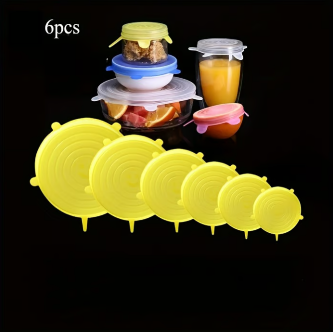 Silicone Stretch Lids 6-Pack | Airtight Food Storage Covers | Microwave, Fridge & Dishwasher Safe | BPA-Free | Fits 2.5"–7.5"