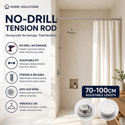 🛏️50% OFF!🔧Adjustable No-Drill Tension Rod – Damage-Free Install, Anti-Slip & Multi-Purpose, Max 15KG Load 🏠