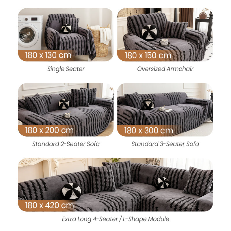🎁2026 New Arrivals 50% OFF💥Soft Plush Non‑Slip Couch Cover‑Thick Striped Sofa Throw Cover, Cozy Winter‑Friendly Furniture Protector for Living Room, Anti‑Slip Universal Sofa Slipcover