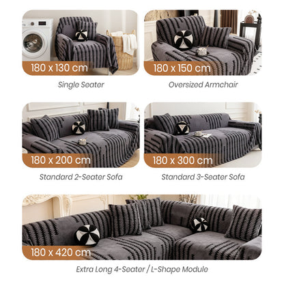 🎁2026 New Arrivals 50% OFF💥Soft Plush Non‑Slip Couch Cover‑Thick Striped Sofa Throw Cover, Cozy Winter‑Friendly Furniture Protector for Living Room, Anti‑Slip Universal Sofa Slipcover