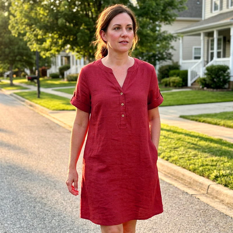 🏖️New Arrival 50% OFF!👗Women's V-Neck Tunic Dress – Relaxed Fit, Pockets & Breathable