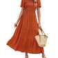 👗Women's Casual Floral Print Short Flutter Sleeve Smocked High Waist Flowy Maxi Dress