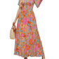 👗Women's Casual Floral Print Short Flutter Sleeve Smocked High Waist Flowy Maxi Dress