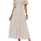👗Women's Casual Floral Print Short Flutter Sleeve Smocked High Waist Flowy Maxi Dress