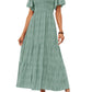 👗Women's Casual Floral Print Short Flutter Sleeve Smocked High Waist Flowy Maxi Dress