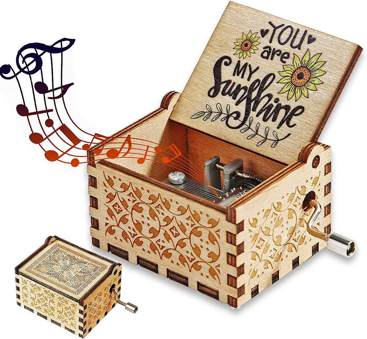🎵"You Are My Sunshine" Musical Box, Hand Crank Wooden Engraved Music Box🎁