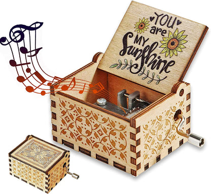 🎵"You Are My Sunshine" Musical Box, Hand Crank Wooden Engraved Music Box🎁