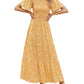 👗Women's Casual Floral Print Short Flutter Sleeve Smocked High Waist Flowy Maxi Dress