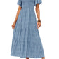 👗Women's Casual Floral Print Short Flutter Sleeve Smocked High Waist Flowy Maxi Dress