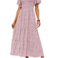 👗Women's Casual Floral Print Short Flutter Sleeve Smocked High Waist Flowy Maxi Dress