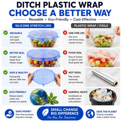 Silicone Stretch Lids 6-Pack | Airtight Food Storage Covers | Microwave, Fridge & Dishwasher Safe | BPA-Free | Fits 2.5"–7.5"