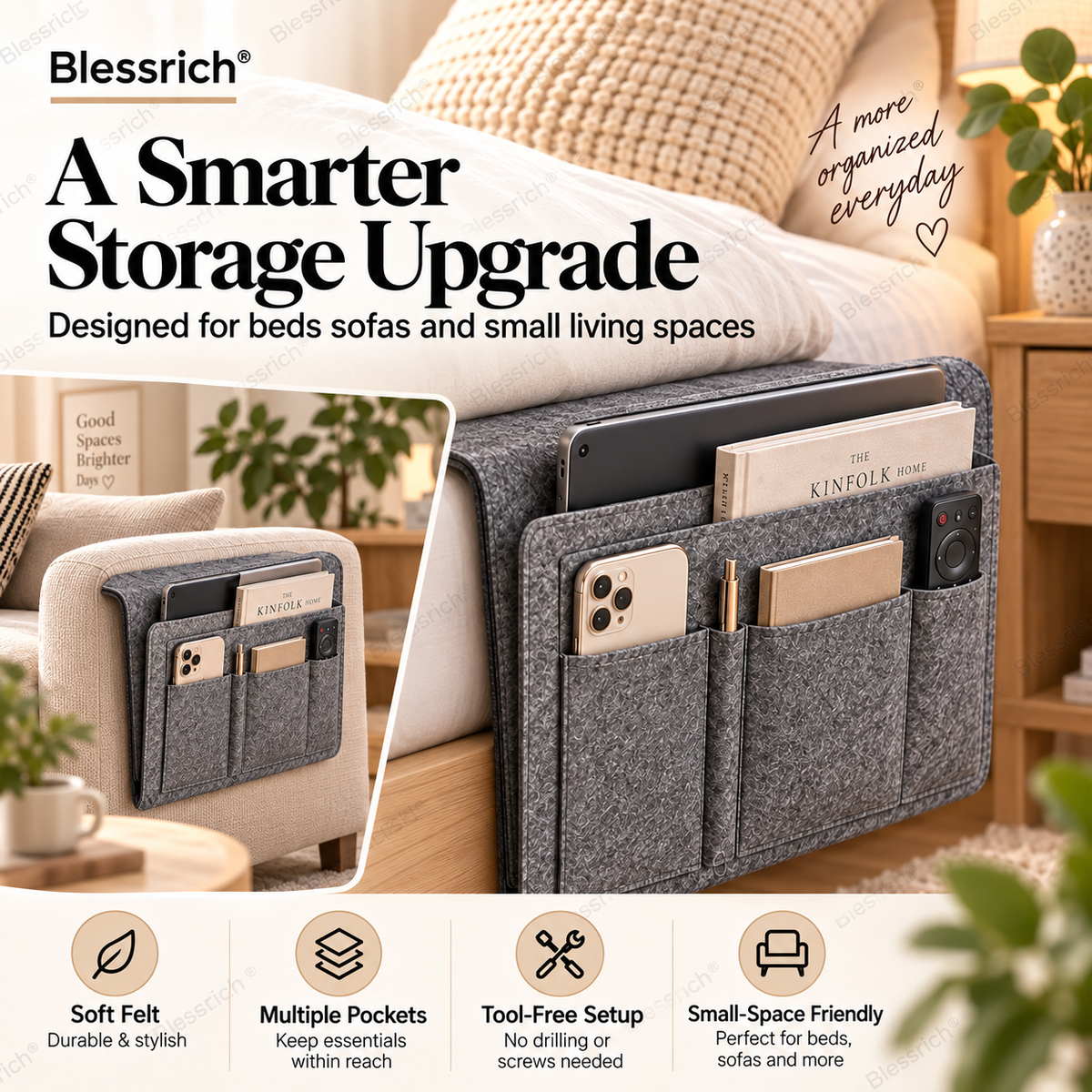 ⏰🔥LIMITED TIME OFFER: 50% OFF!💞Bedside organiser – Smart storage without a bedside table
