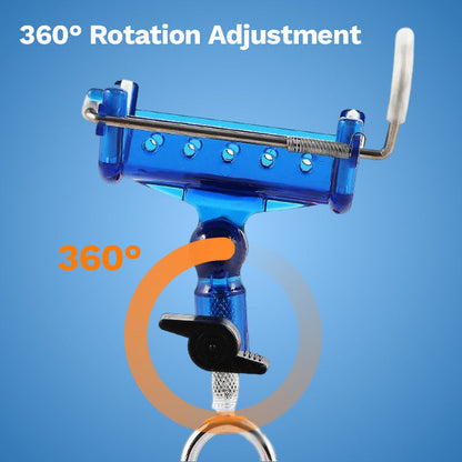 Fishing Rod Self-Locking Turret Bracket | 360° Rotation, Auto-Lock, Rubber-Protected | Stainless Steel | Yellow & Blue