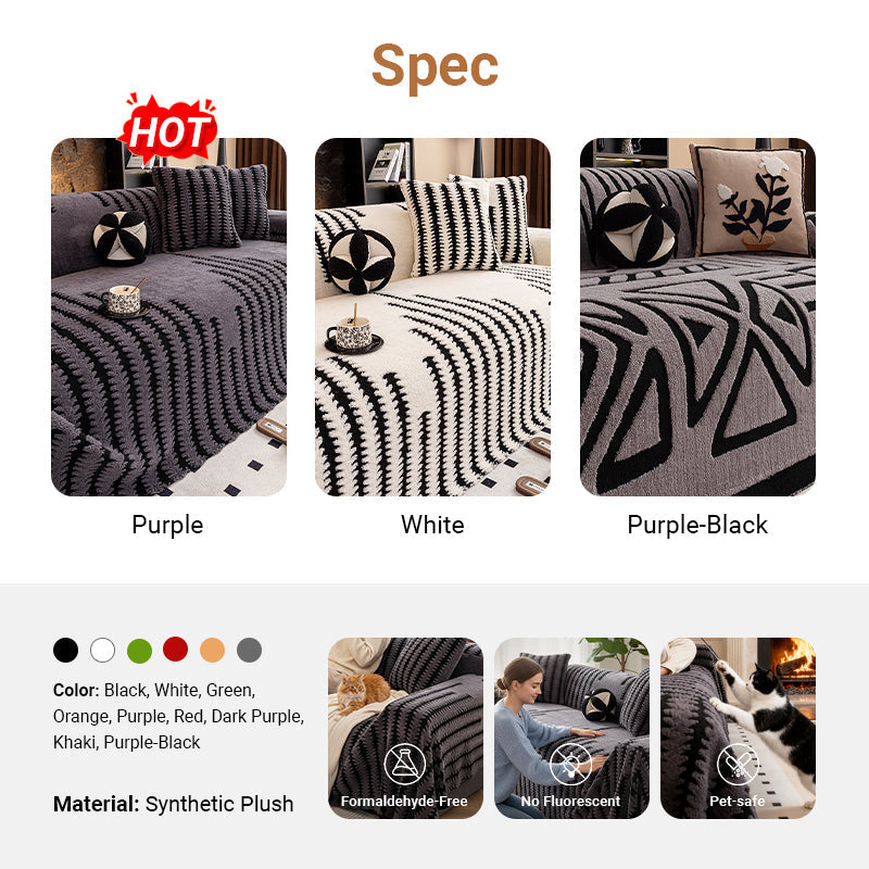🎁2026 New Arrivals 50% OFF💥Soft Plush Non‑Slip Couch Cover‑Thick Striped Sofa Throw Cover, Cozy Winter‑Friendly Furniture Protector for Living Room, Anti‑Slip Universal Sofa Slipcover