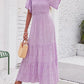 👗Women's Casual Floral Print Short Flutter Sleeve Smocked High Waist Flowy Maxi Dress
