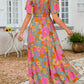 👗Women's Casual Floral Print Short Flutter Sleeve Smocked High Waist Flowy Maxi Dress