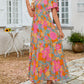 👗Women's Casual Floral Print Short Flutter Sleeve Smocked High Waist Flowy Maxi Dress