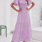 👗Women's Casual Floral Print Short Flutter Sleeve Smocked High Waist Flowy Maxi Dress
