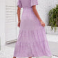 👗Women's Casual Floral Print Short Flutter Sleeve Smocked High Waist Flowy Maxi Dress