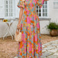 👗Women's Casual Floral Print Short Flutter Sleeve Smocked High Waist Flowy Maxi Dress