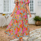 👗Women's Casual Floral Print Short Flutter Sleeve Smocked High Waist Flowy Maxi Dress