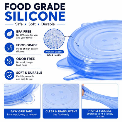 Silicone Stretch Lids 6-Pack | Airtight Food Storage Covers | Microwave, Fridge & Dishwasher Safe | BPA-Free | Fits 2.5"–7.5"