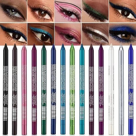 14-Piece Waterproof Gel Eyeliner Set - Metallic & Pearlescent Finishes, Long-Lasting Smudge-Proof Formula