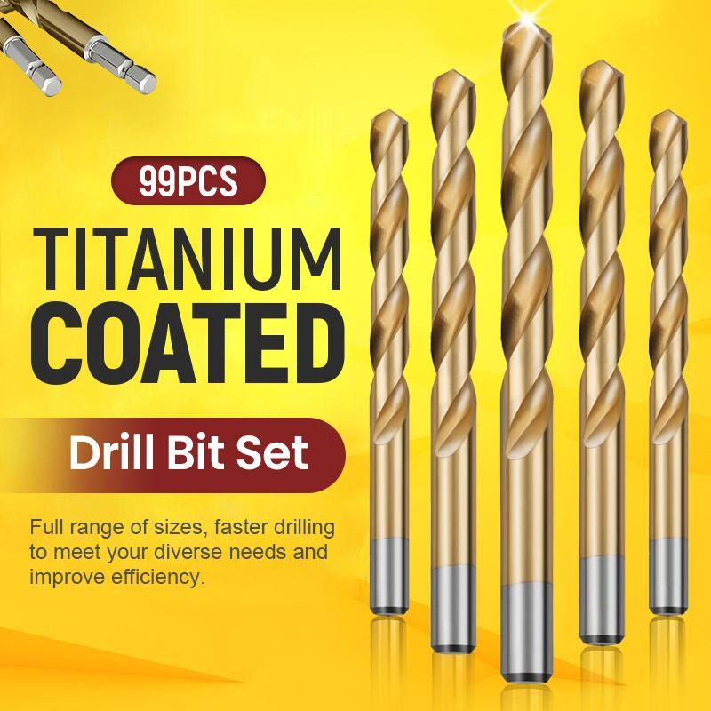 Titanium Coated Drill Bit Set | HSS High-Speed Steel | 50 / 60 / 70 / 99 Piece Options