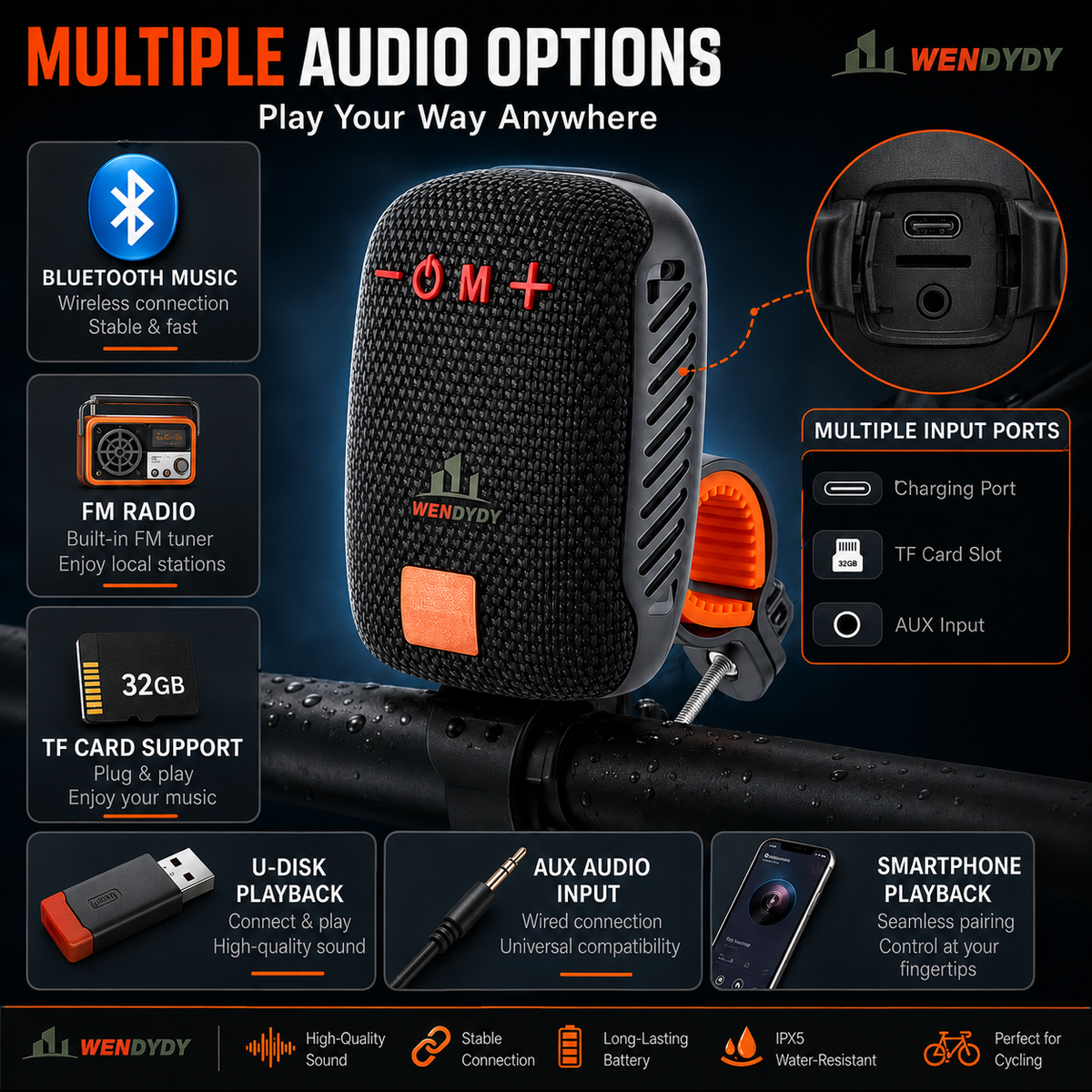 Waterproof Bicycle Bluetooth Speaker with Mounting Bracket