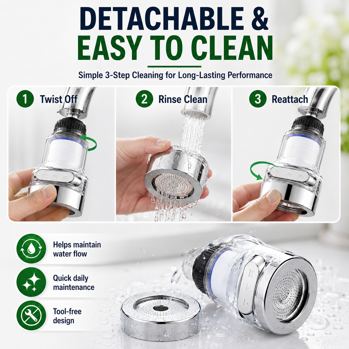 🚰360°Rotating Faucet Filter‑Splash‑Proof Water Purifier