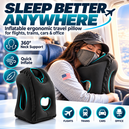 ⏳ LIMITED-TIME 50% OFF✨Inflatable Ergonomic Hollow-Cutout Travel Pillow✈️ – PVC Flocking, Quick Inflate, With Storage Bag ✨Sleep Comfortably on Flights & Trips