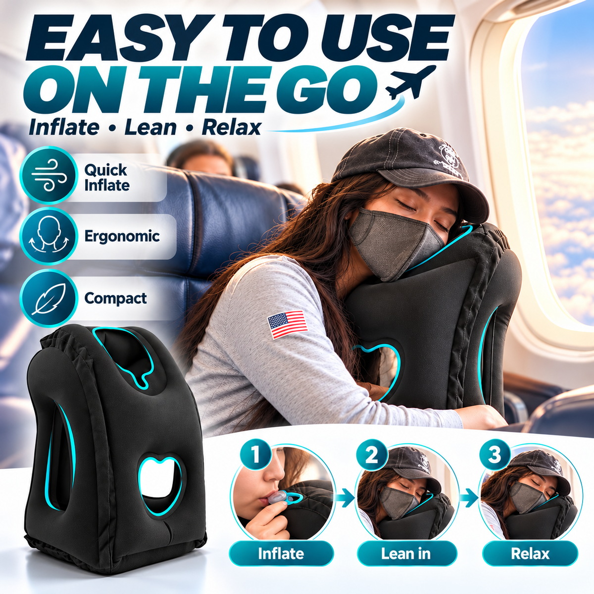 ⏳ LIMITED-TIME 50% OFF✨Inflatable Ergonomic Hollow-Cutout Travel Pillow✈️ – PVC Flocking, Quick Inflate, With Storage Bag ✨Sleep Comfortably on Flights & Trips
