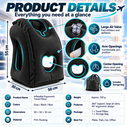 ⏳ LIMITED-TIME 50% OFF✨Inflatable Ergonomic Hollow-Cutout Travel Pillow✈️ – PVC Flocking, Quick Inflate, With Storage Bag ✨Sleep Comfortably on Flights & Trips