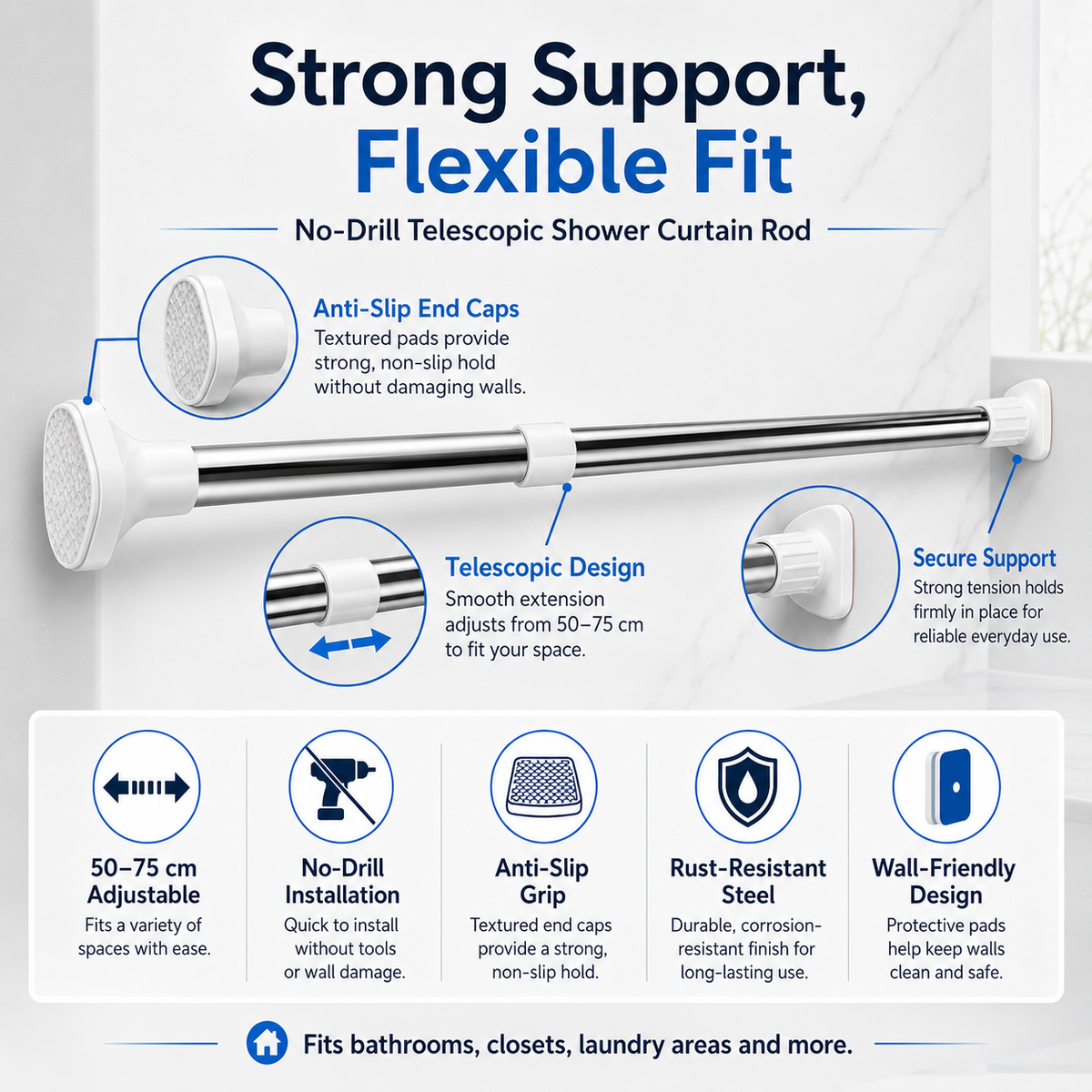 ⏰Telescopic Clothing Rod – Extendable & Space-Saving✨