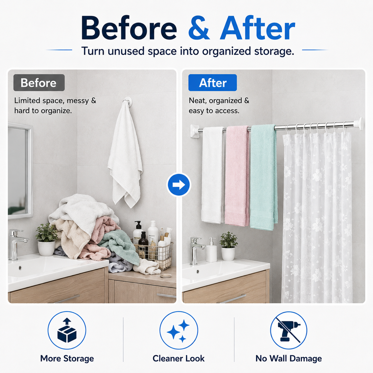 ⏰Telescopic Clothing Rod – Extendable & Space-Saving✨
