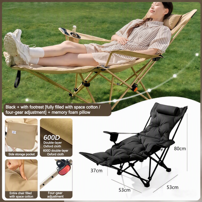🥾 Adjustable Folding Chair – 3/4 Recline Positions, Leg Rest – Reinforced Carbon Steel, 300 lbs – 600D Oxford – Folds for Camping & Beach! 🛡️💨