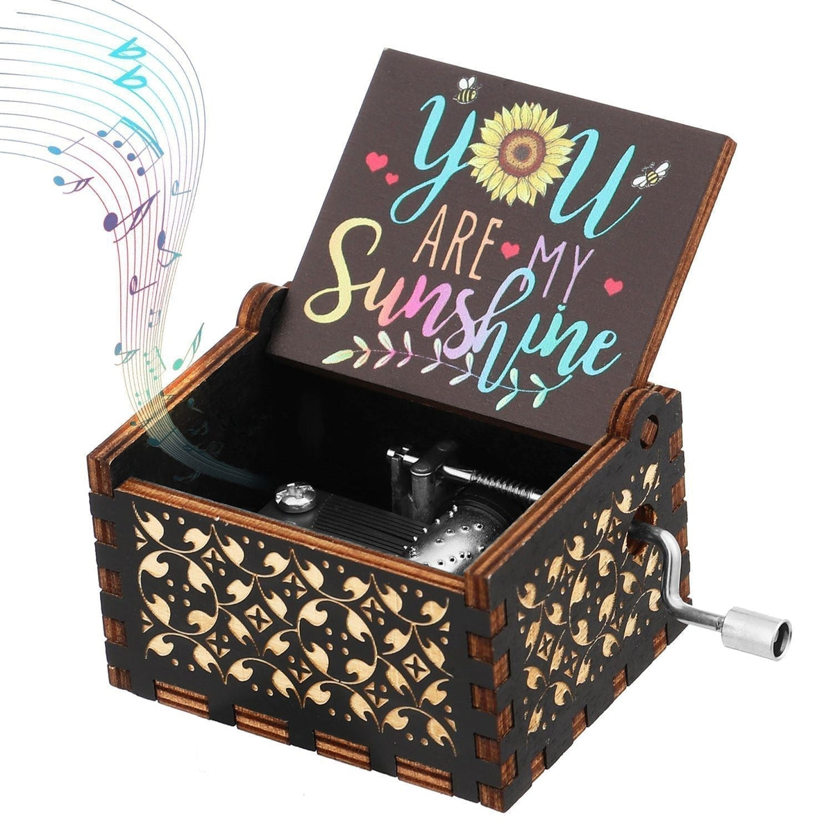 🎵"You Are My Sunshine" Musical Box, Hand Crank Wooden Engraved Music Box🎁