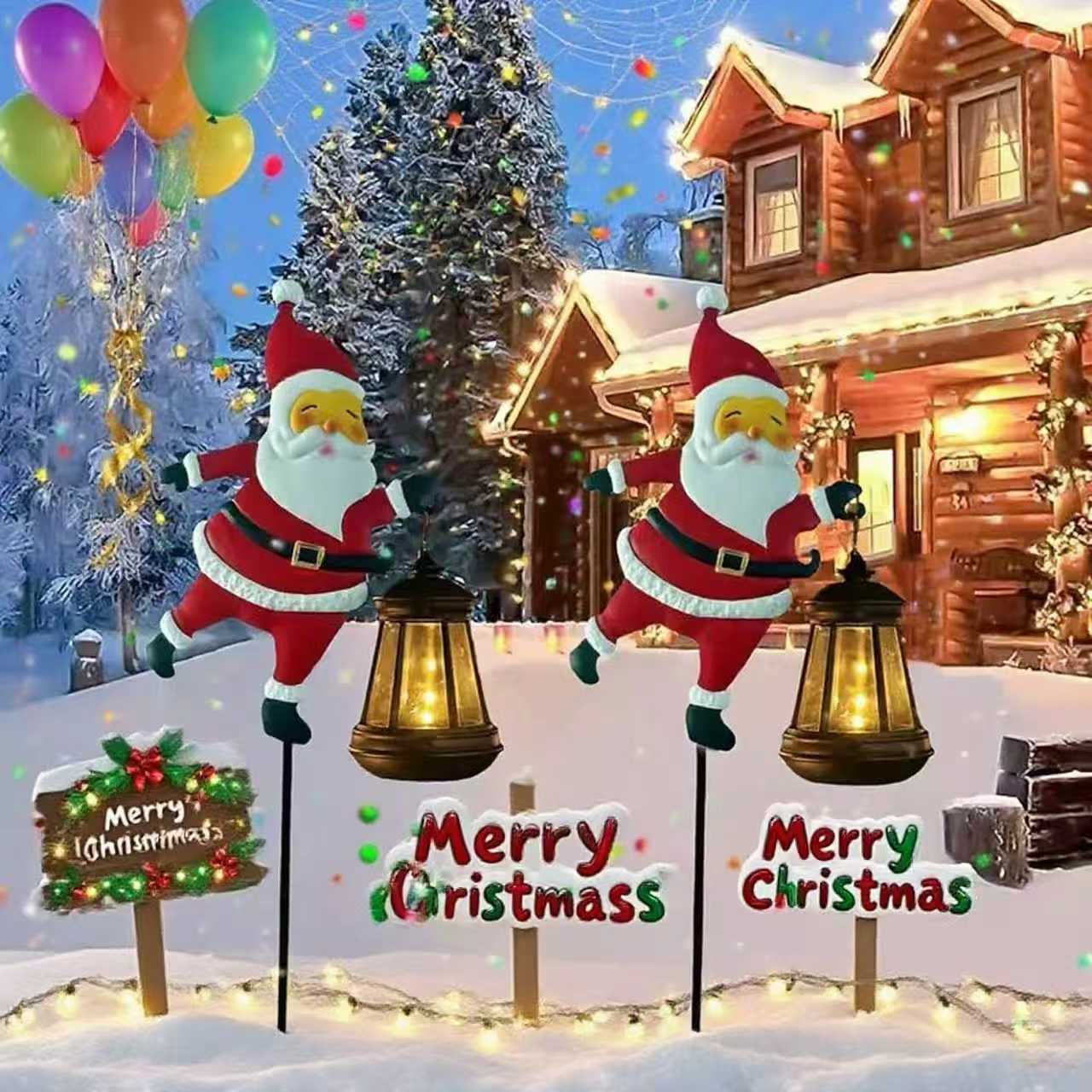 Santa Watering Can Solar Garden Light | Cascading LED, IP44 Waterproof, Ground Stake | Warm White & Rainbow