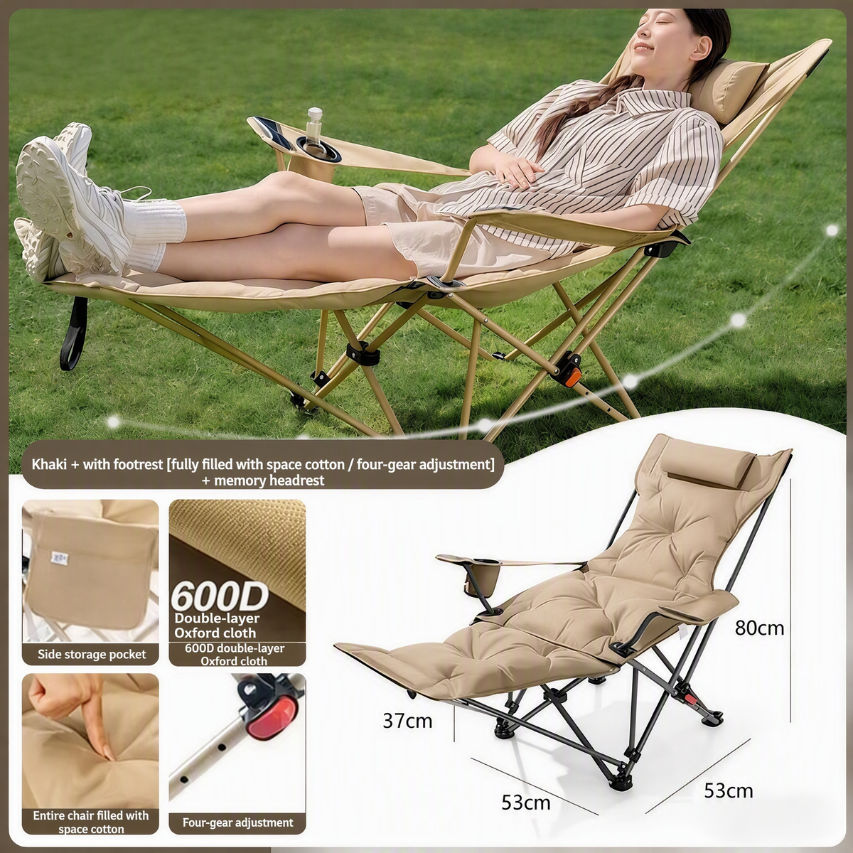 🥾 Adjustable Folding Chair – 3/4 Recline Positions, Leg Rest – Reinforced Carbon Steel, 300 lbs – 600D Oxford – Folds for Camping & Beach! 🛡️💨