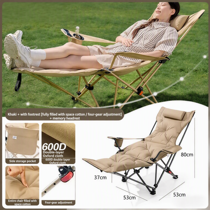 🥾 Adjustable Folding Chair – 3/4 Recline Positions, Leg Rest – Reinforced Carbon Steel, 300 lbs – 600D Oxford – Folds for Camping & Beach! 🛡️💨