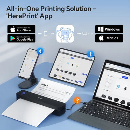 Portable Wireless Bluetooth Thermal Printer, Inkless Travel Printer for iOS Android Laptop, Mobile Printer for Home Office, Supports 8.5x11 US Letter & A4 Paper