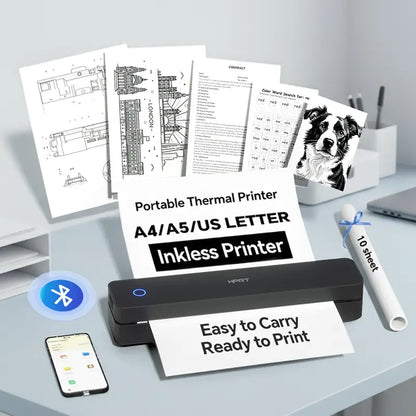 Portable Wireless Bluetooth Thermal Printer, Inkless Travel Printer for iOS Android Laptop, Mobile Printer for Home Office, Supports 8.5x11 US Letter & A4 Paper