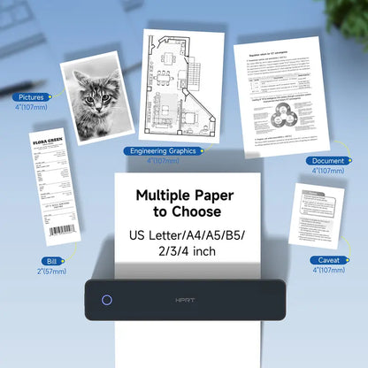 Portable Wireless Bluetooth Thermal Printer, Inkless Travel Printer for iOS Android Laptop, Mobile Printer for Home Office, Supports 8.5x11 US Letter & A4 Paper