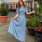 👗Women's Casual Floral Print Short Flutter Sleeve Smocked High Waist Flowy Maxi Dress