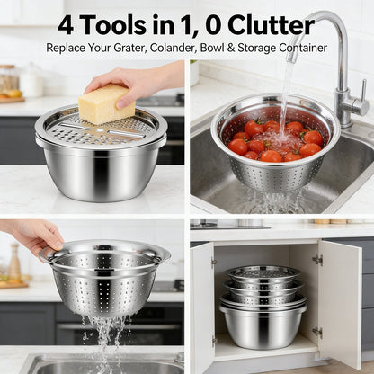 🎉 2026 Sale — Over 25,600 Sold!🧀3‑in‑1 Stainless Steel Grater Bowl 🔪