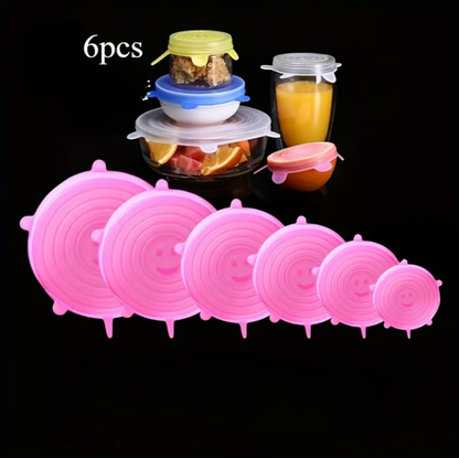 Silicone Stretch Lids 6-Pack | Airtight Food Storage Covers | Microwave, Fridge & Dishwasher Safe | BPA-Free | Fits 2.5"–7.5"