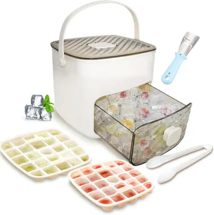 🥳2026 HOT SALE🏖️✅Essential for summer🥤🧊 Ice Cube Maker with Storage – 48 cubes at once, leak‑proof lid. Stackable, saves space. Includes ice scoop & tong.