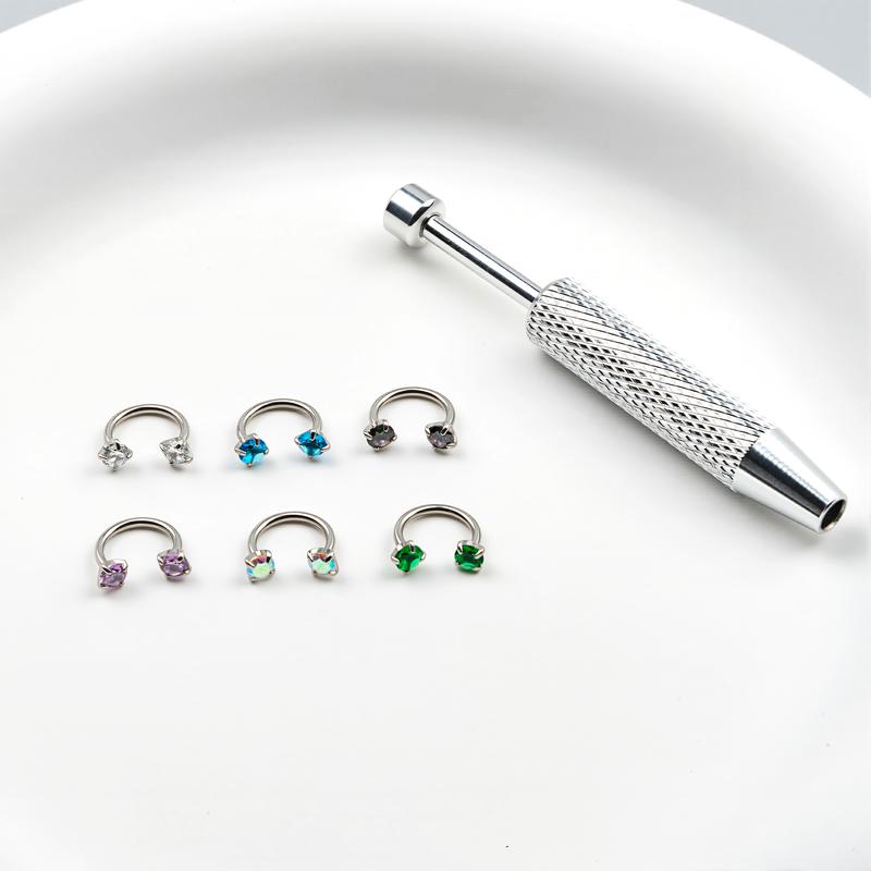 7-pack affordable set 18G (1.0 mm) 8 mm horseshoe nose ring with internal thread and decorative stones 💎