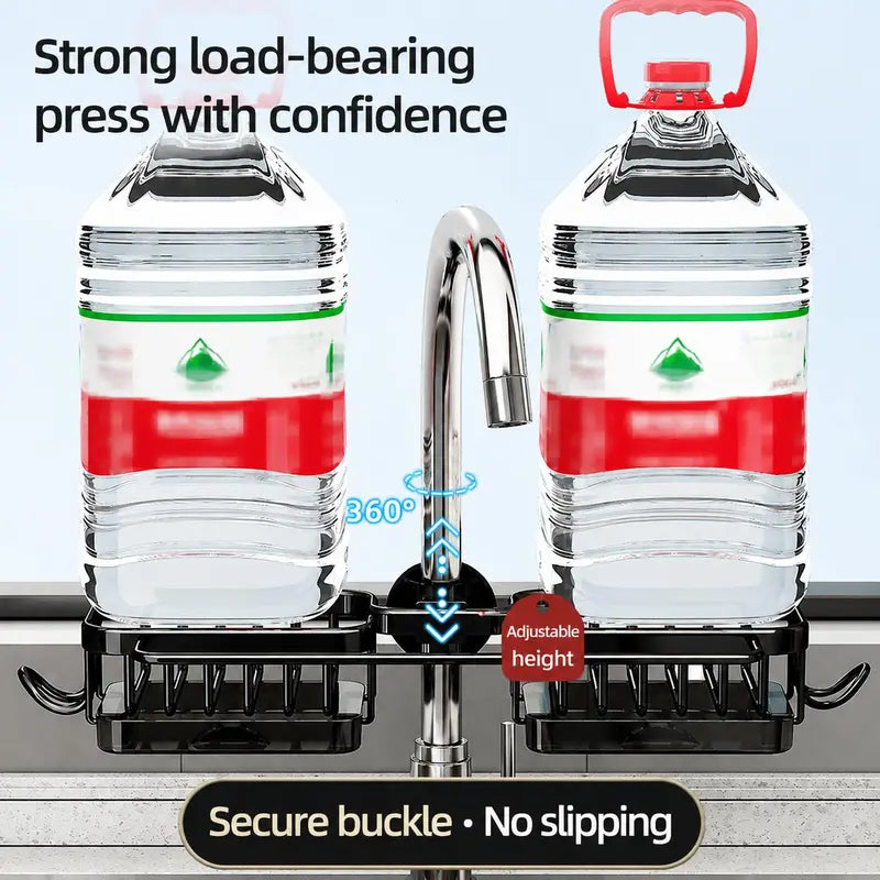 Faucet‑Mounted Sink‑Sponge‑Holder | Tool‑Free Install, Removable‑Drip‑Tray & Side‑Hook🏠
